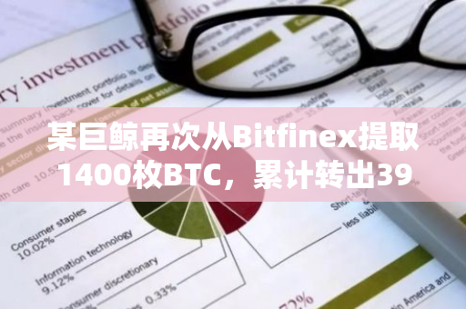 某巨鯨再次從Bitfinex提取1400枚BTC，累計轉出3910枚