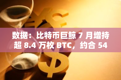 數據：比特幣巨鯨 7 月增持超 8.4 萬枚 BTC，約合 54 億美元