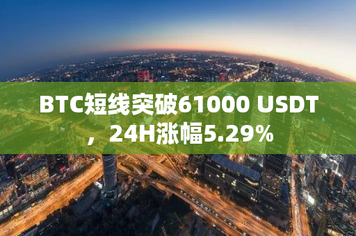BTC短線突破61000 USDT，24H漲幅5.29%