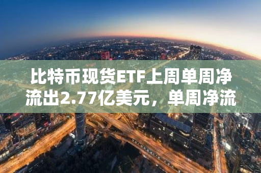 比特幣現貨ETF上周單周凈流出2.77億美元，單周凈流入出最多的ETF為ARKB