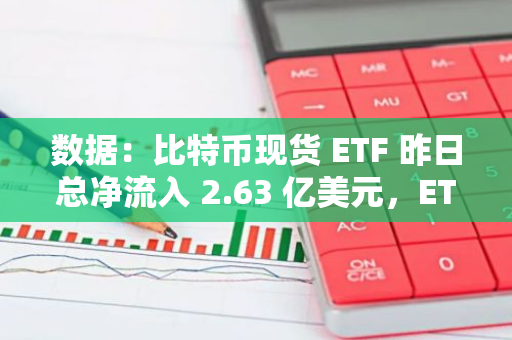 數據：比特幣現貨 ETF 昨日總凈流入 2.63 億美元，ETF 凈資產比率達 4.59%