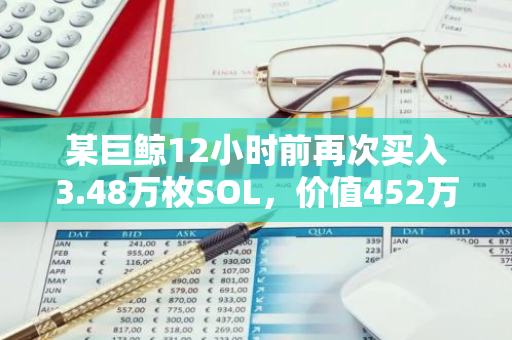 某巨鯨12小時前再次買入3.48萬枚SOL，價值452萬美元