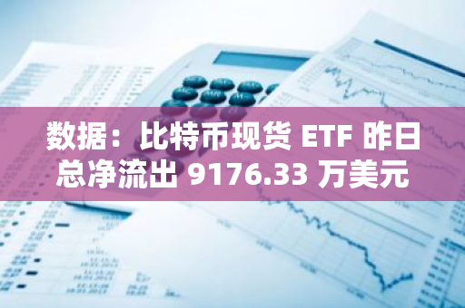 數據：比特幣現貨 ETF 昨日總凈流出 9176.33 萬美元，ETF 凈資產比率達 4.64%