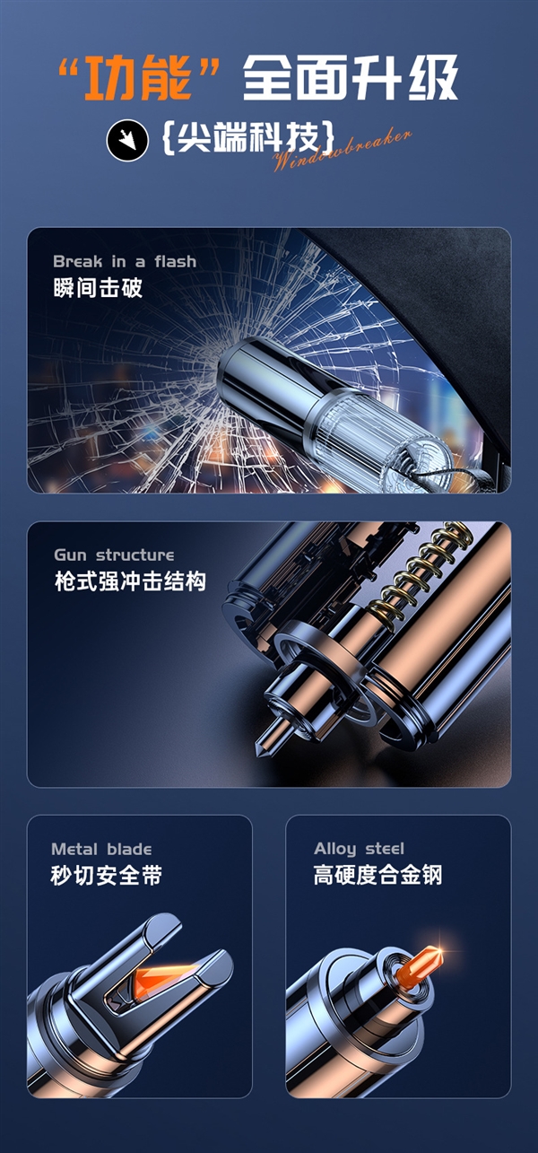 行車(chē)必備！浴思樂(lè)迷你便攜車(chē)載安全錘9.9元大促：一秒破窗、秒切安全帶