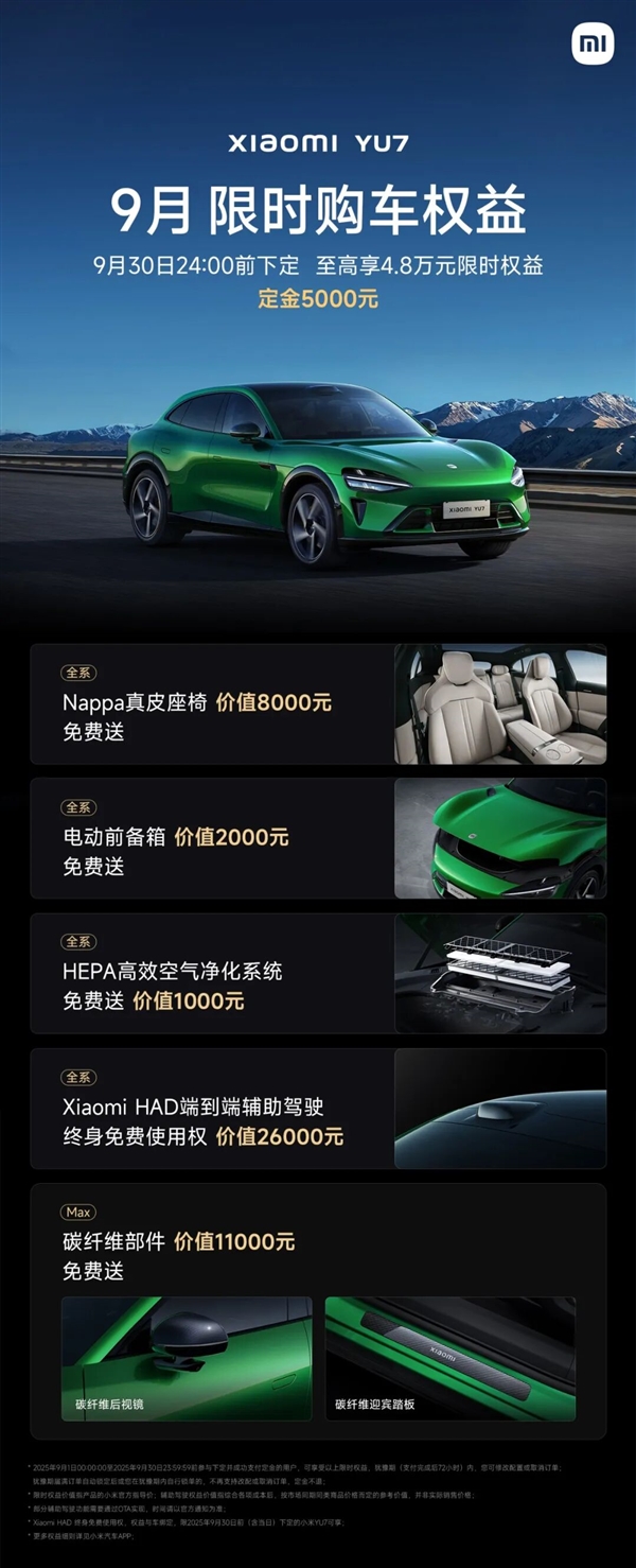 連續(xù)倆月交付超3萬臺！小米汽車9月再發(fā)力：限時購車權(quán)益出爐